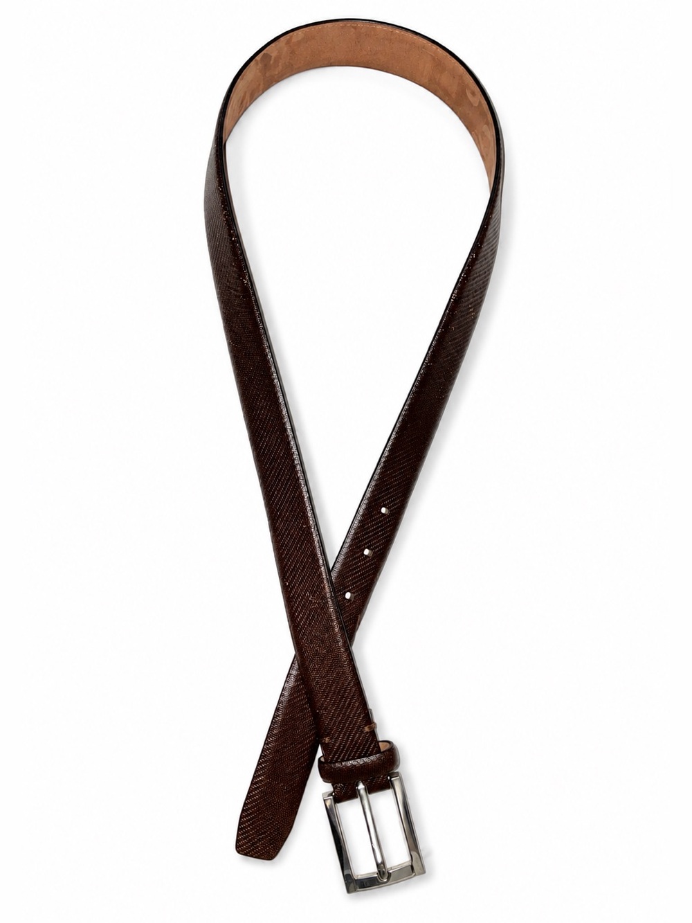 TUMI Men’s Brown Genuine Leather Belt Size 36 Textured Leather Silver Buckle